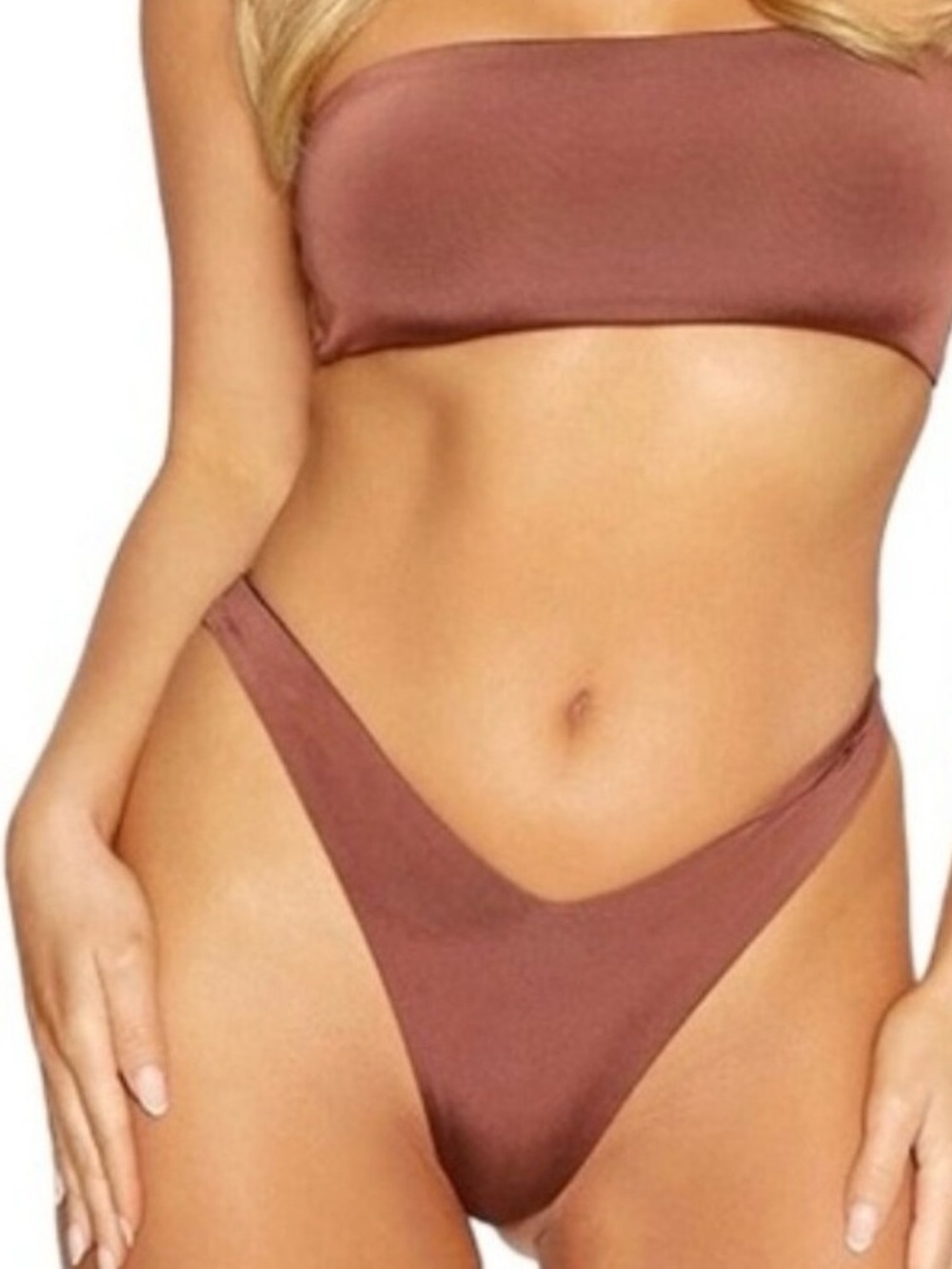 Naked Wardrobe Swim High Cut Bikini Bottoms Chocolate Brown Large